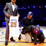 Ian Swensen was gifted a service dog through Paws for War at the New York Knicks' Military Appreciation Night Game on Veterans Day.