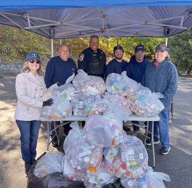 PWWD Commissioner Mindy Germain, PWWD Superintendent Paul Prignano, Port Washington Police District Officer Dwayne McCurty, PWWD Water Servicers Andrew Prignano and Thomas Helfrich, and Chairman David Brackett helped to collect over 500 pounds of unused or expired pharmaceuticals and medications.