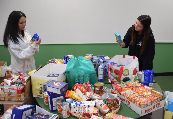 Isabella Dominguez (L.) and Calleigh Harten (R.) checked expiration dates.