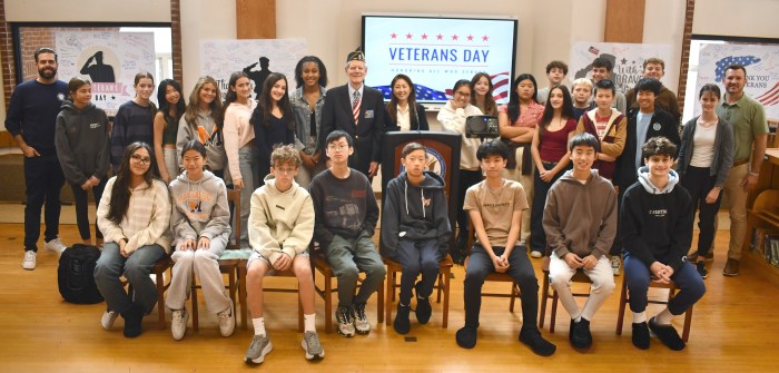 Members of Post 304 visited Manhasset Middle School to answer student questions.