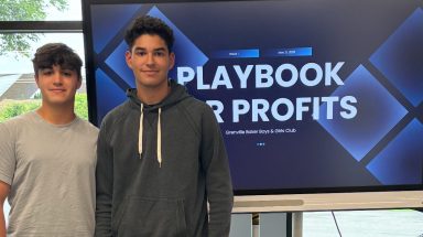 Ethan and Harrison Goldman teaching their class, Playbook for Profits.