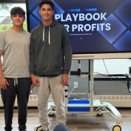 Ethan and Harrison Goldman teaching their class, Playbook for Profits.