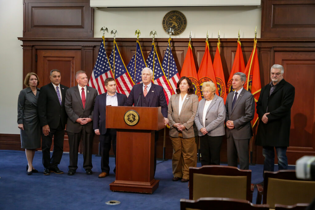 Nassau County leaders spoke out against a proposed corporate tax hike discussed by gov. Kathy Hochul and New York City Mayor-Elect Zorhan Mandani.