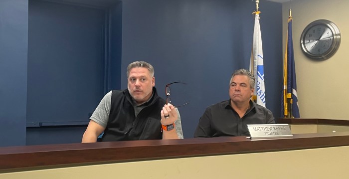 Trustees Matthew Kepke and Michael Malatino during the meeting.