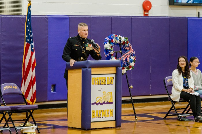 Guest of honor Marine Corps Officer Patrick Kelly, a 21-year veteran, brought a special connection to the school – his grandmother graduated from the school in 1942, as thenation was deeply engaged in World War II.