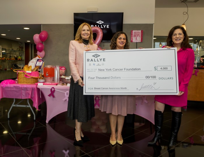Rallye Motor Company donated $4,000 to New York Cancer Foundation before raising more money for the cause with a bake sale.