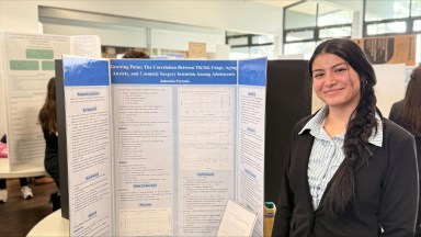 Mineola High School senor Gabrielle Parrado was awarded first place in the Behavioral & Social Sciences category at the SAAWA Science Fair for her project “Growing Pains: The Correlation Between TikTok Usage, Aging Anxiety and Cosmetic Surgery Intention Among Adolescents.”