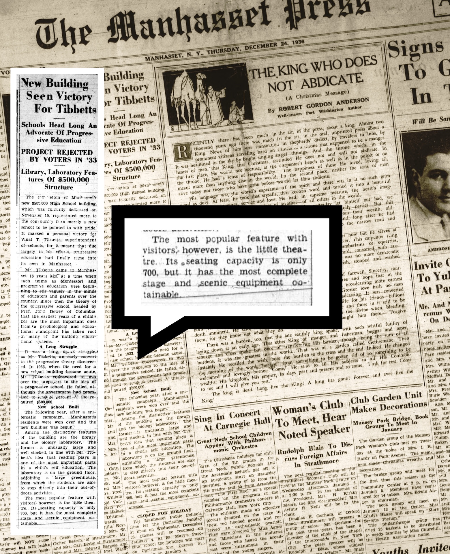 4 Newspaper clipping from original auditorium opening Dec. 24 1936