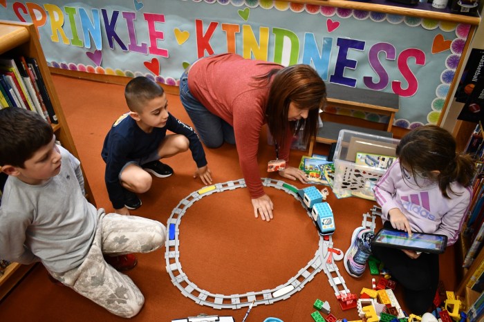 Students collaborate during new lesson.