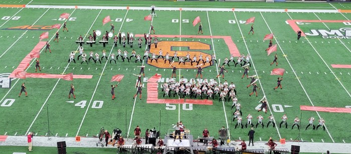 Mineola Mustangs Marching Band performs at New York State Field Band Conference on Oct. 26.