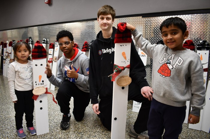 Students with their snowman projects.