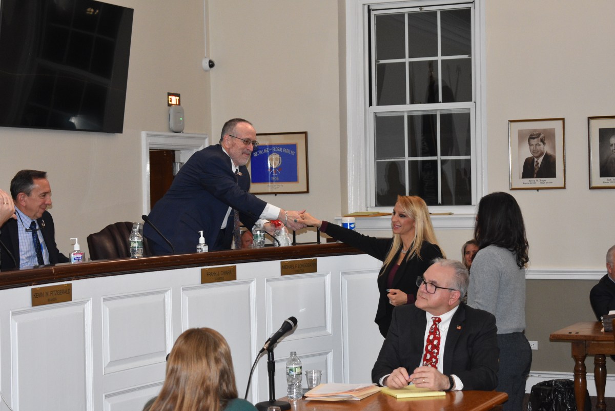 New Hyde Park village officials gave thank-you gifts for Floral Park's Public Works assistance.