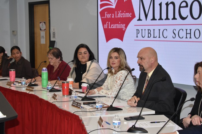 Mineola's Board of Education and administration at the Dec. 18 meeting.