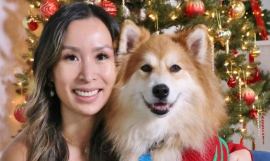 Lucky Paws Co-owner Pin with Keanu, the Pomsky (Bob Giglione)