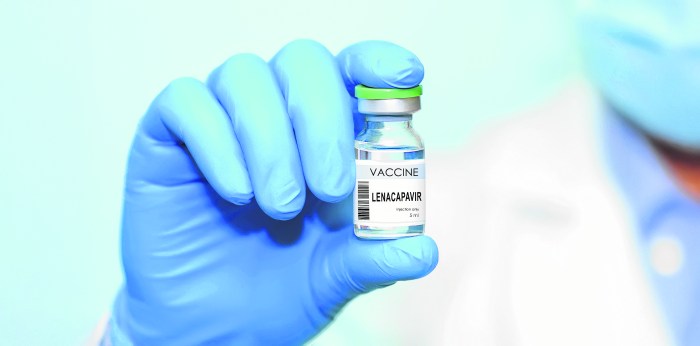 A vial of lenacapavir, the newly FDA-approved twice-yearly PrEP injection for HIV prevention