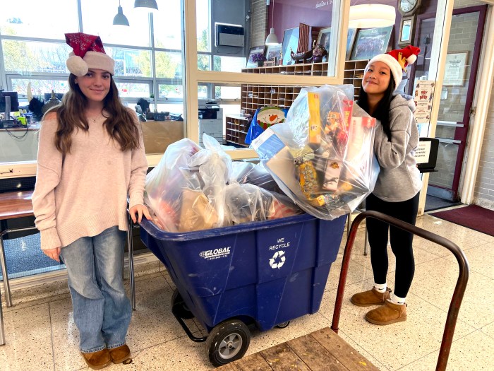 Key club members filled bins with the school's donations. 