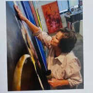 Artist Nola Zirin working at her studio, which will be one of several studios and galleries open to the public for the annual Holiday Art Night in Oyster Bay.