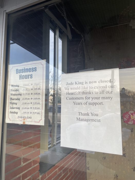 A notice to customers on the door of Jade King.