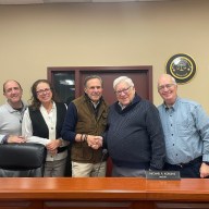 Brian Meyerson, Clara Pomerantz, Spencer Kanis, Michael Koblenz and Manny Zuckerman honor Kanis for two decades of work as chair of Architectural Review Board.