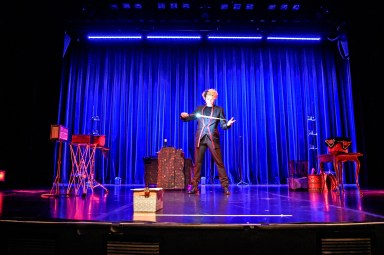 Magic Q, the Shanghai-born magician, showing his tricks to the audience