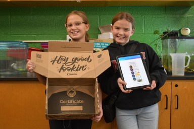 Jackson Avenue fourth graders Joanna Escaleira and Nessa Waltzer have been selected as winners in the STEM Visual Explainer category of the Canva Student Design Challenge. (L-R): Joanna Escaleira and Nessa Waltzer.