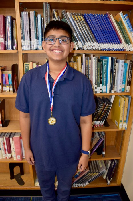 New Hyde Park Memorial High School eighth grader Christian Mathew won the school’s Spelling Bee contest on Dec. 17.