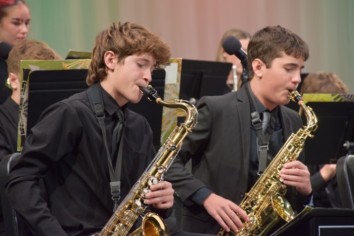 Locust Valley High School jazz musicians Luca Mannarino (left) and BradleyEhni (right) serenaded the audience at the winter concert.