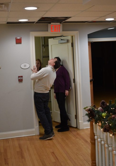 Trustees looking at ceiling leaks in library building