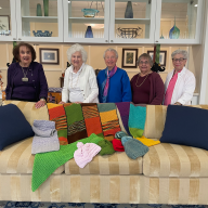 The Knit Wits: Marilyn Eisenstadt, Lydia vanGrover, Marilyn Bromley, Joan Levine, and Fran Schmidt.