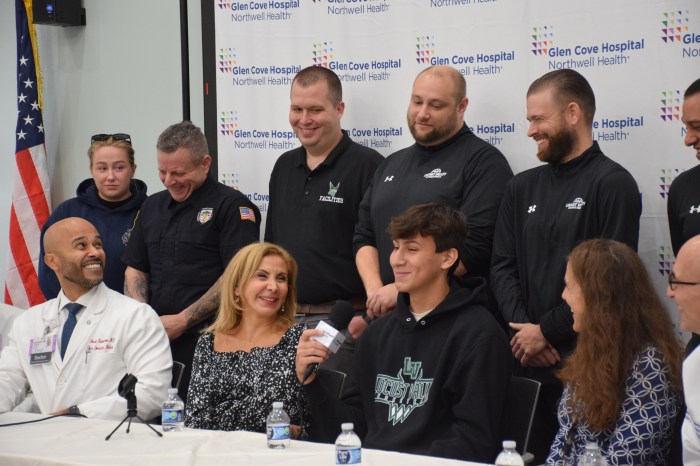 Locust Valley High School student Francesco Allocca spoke about hisgratitude surrounded by his mother coaches, nurses and doctors.