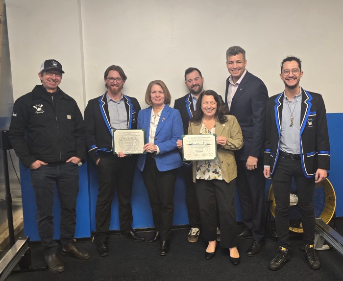 North Hempstead Town Supervisor Jennifer DeSena and Council Member Mariann Dalimonte with members of Port Rowing.