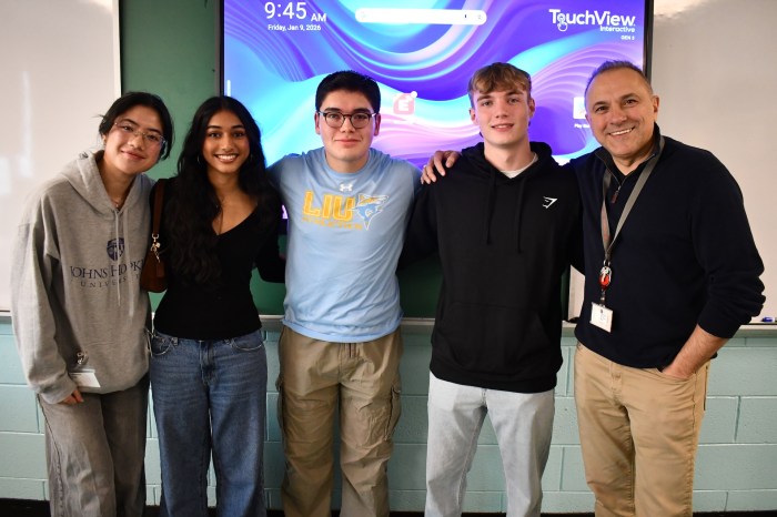 Mineola students at the event with history teacher and Mayor Paul Pereira (R.).