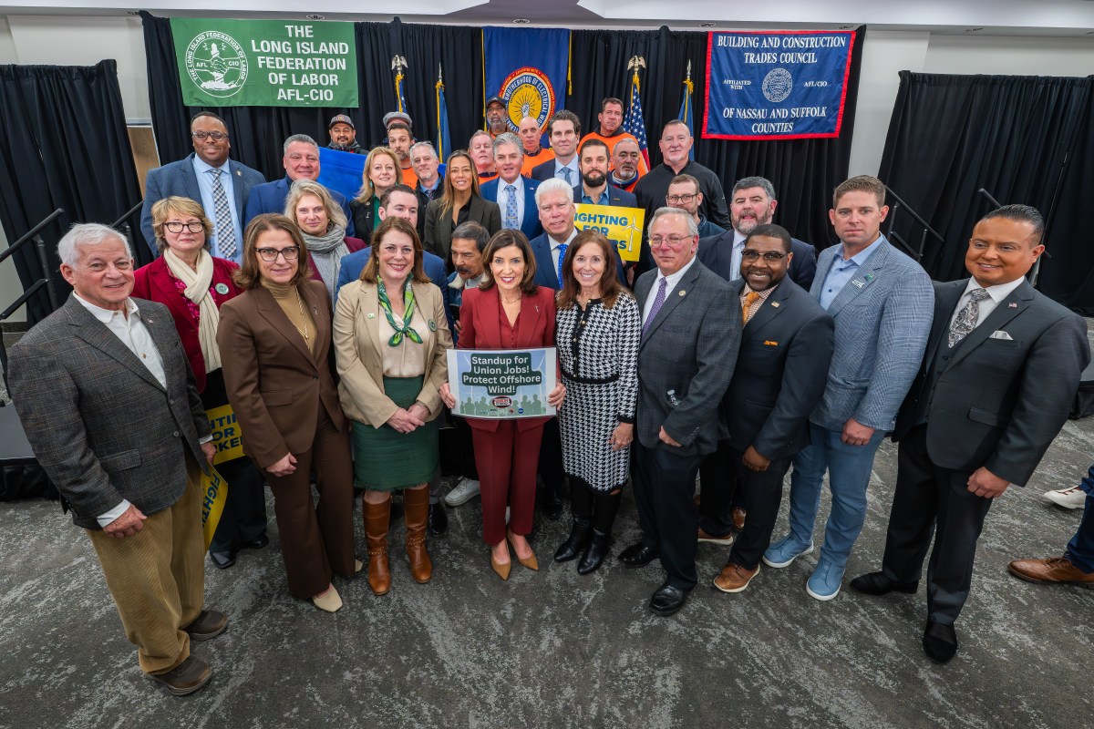Gov. Kathy Hochul and other labor leaders called out the federal freeze of several offshore wind projects.