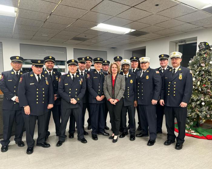 North Hempstead Town Supervisor Jennifer DeSena at the swearing in the chiefs and officers of the Roslyn Highlands Hook & Ladder, Engine & Hose Company.