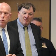 Alleged Gilgo Beach serial killer Rex Heuermann, right, appears in front of Judge Tim Mazzei alongside his attorney, Michael J. Brown, at Suffolk County Court in Riverhead on Tuesday, Jan. 13, 2026.