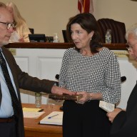 Perry Criscitelli (R.) swore in his successor, Keith Conway (L.), as Floral Park’s associate village justice.