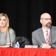 Board of Education President Cheryl Lampasona (L.) and Superintendent Michael Nagler (R.) during the Mineola School Board meeting.