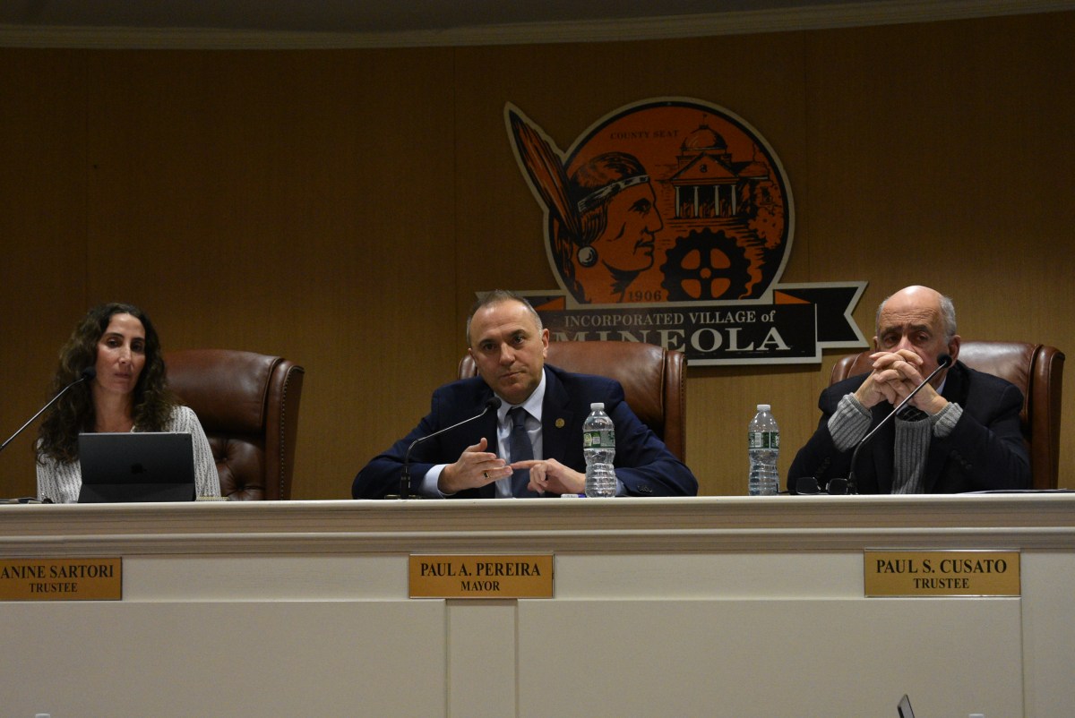 Deputy Mayor Janine Sartori, Mayor Paul Pereira, and Trustee Paul Cusato (L. to R.) heard permit applications at the recent meeting.