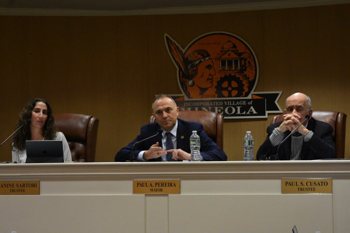 Deputy Mayor Janine Sartori, Mayor Paul Pereira, and Trustee Paul Cusato (L. to R.) heard permit applications at the recent meeting.