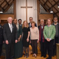 Faith leaders and municipal officials, such as Williston Park Mayor Paul Ehrbar (L.) and North Hempstead Town Supervisor Jennifer DeSena (R.) join East Williston Mayor Bonnie Parente (C.) at the service.