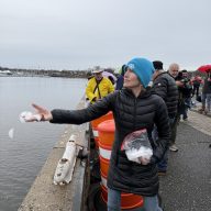 Protestors gathered at North Hempstead Town Dock to throw ice into the water, signifying residents wants for U.S. Immigration and Custom Enforcement officers to leave their communities.