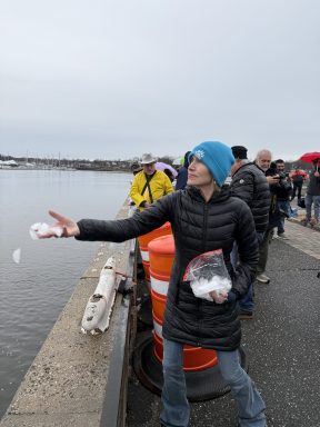 Protestors gathered at North Hempstead Town Dock to throw ice into the water, signifying residents wants for U.S. Immigration and Custom Enforcement officers to leave their communities.
