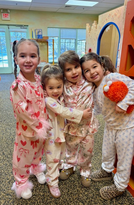 Students dressed in pajamas for hibernation day.