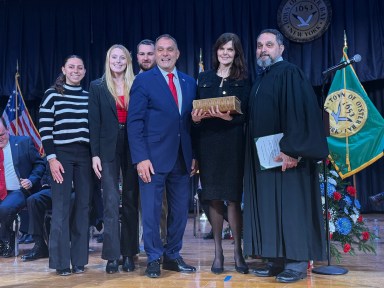 Oyster Bay Town Supervisor Joseph Saladino was sworn into his newest term in office.