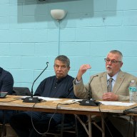 Village engineer Matt Ferraro, Deputy Mayor Harry Farina and Mayor John Popeleski during the Manorhaven Public Forum.