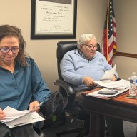 Trustee Clara Pomerantz and Mayor Michael Koblenz during the January board of trustees meeting.