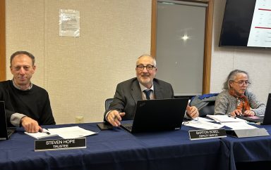 Trustee Steven Hope, Deputy Mayor Barton Sobel, and Trustee Anne Mendelson (L. to R.)