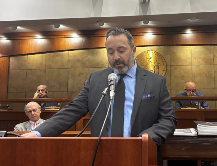 Chief Building Inspector Chris Aiossa presenting at Meet the Mayor event