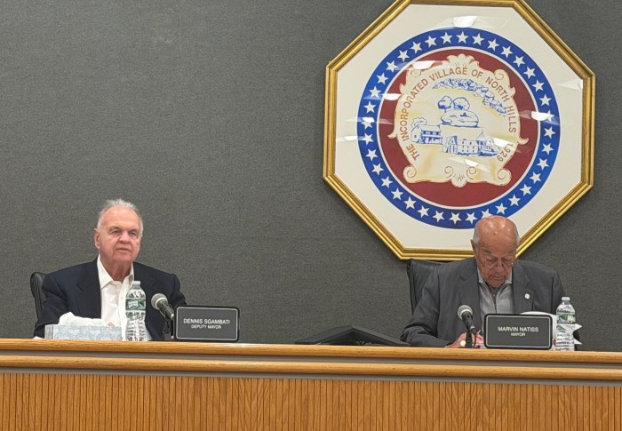 North Hills Deputy Mayor Dennis Sgambati (L.) and Mayor Marvin Natiss (R.) agreed not to take a stance on foreign policy, after a resident asked the board to make a resolution on standing with the Iranian community.