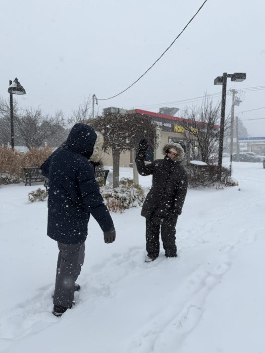 Some residents braved the cold to check out how much snow had fallen. 